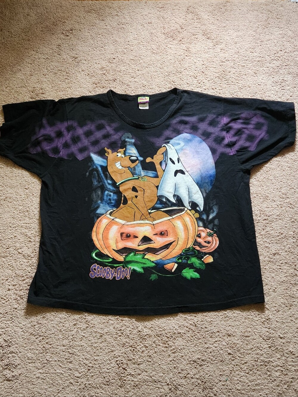 1999 Vtg Scooby Doo Halloween Pumpkin Ghost Black Grahpic Tee Ladies Size 4X